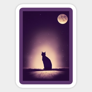 Mystical Cat in the Moonlight Sticker